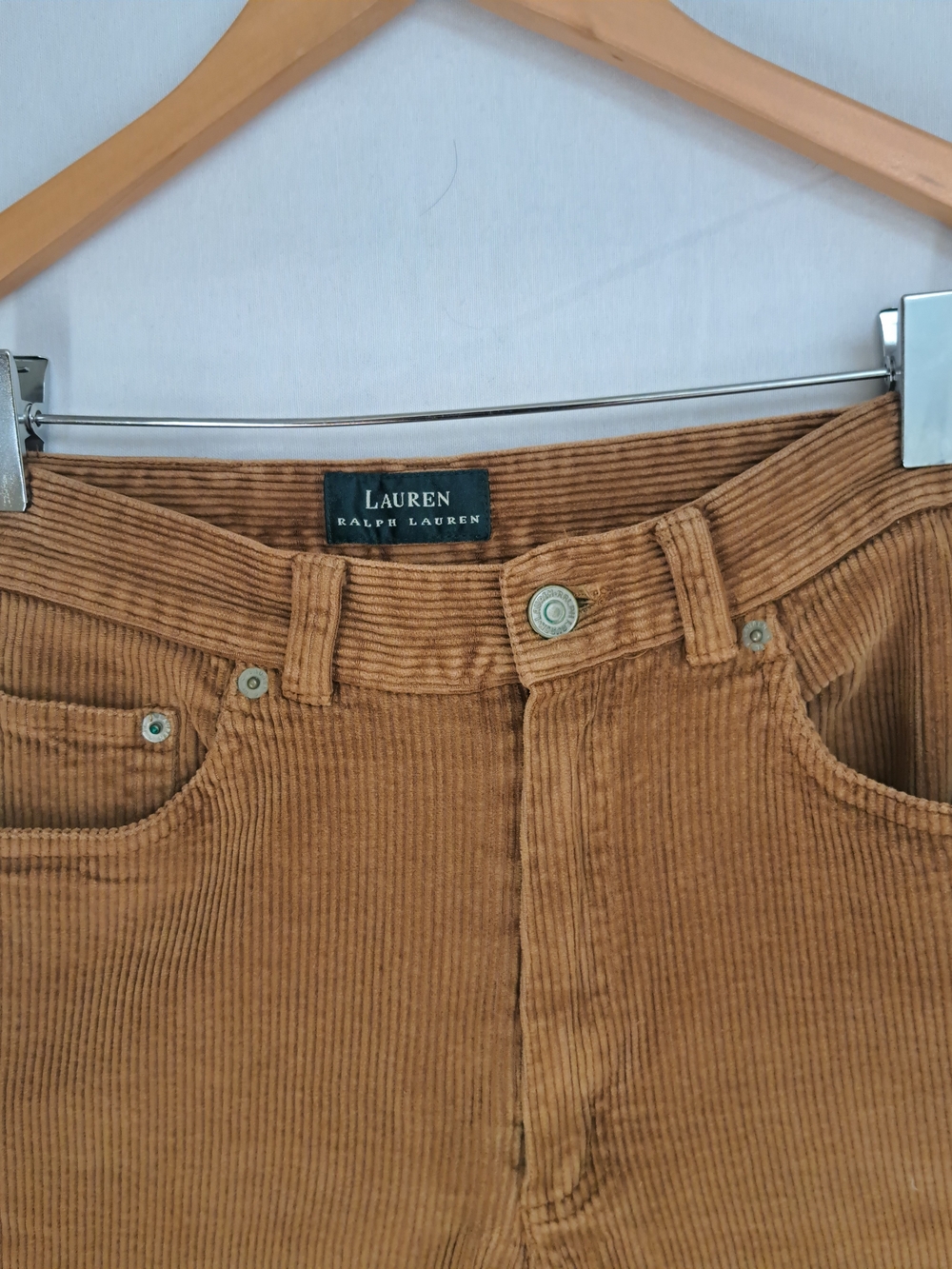 Lauren Ralph Lauren Corduroy Pants Tan Camel High Rise Stretch Tapered Size 4 - Picture 3 of 8